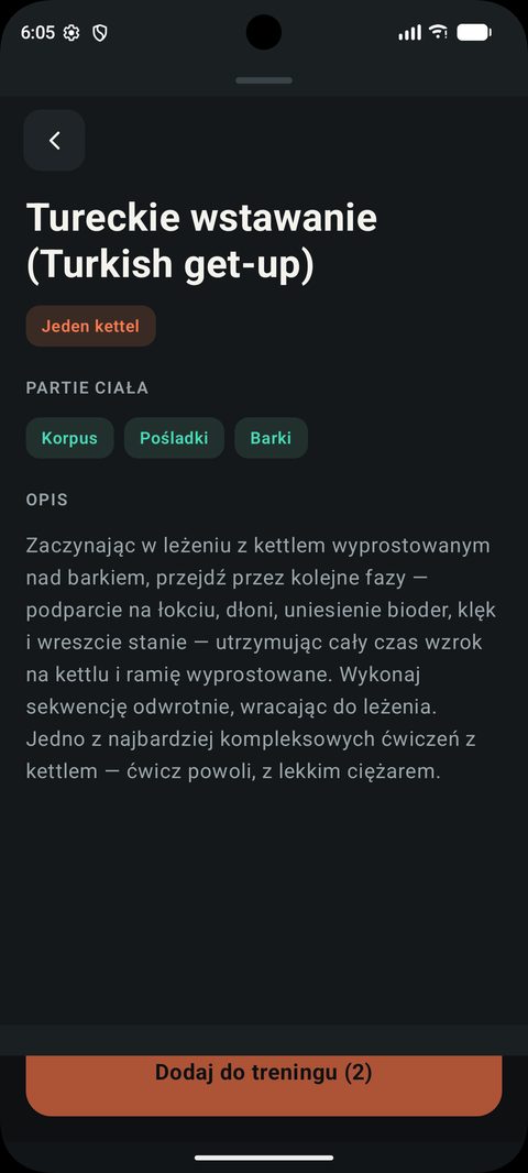 Szczegóły ćwiczenia z opisem i partiami ciała